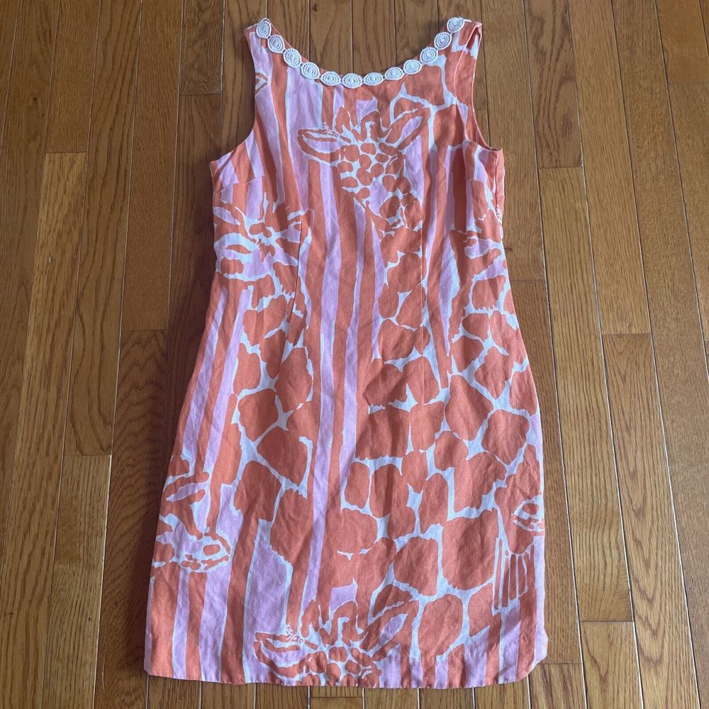 Lilly Pulitzer for Target‎ Linen Orange And Pink Giraffe Sheath Dress Size 2